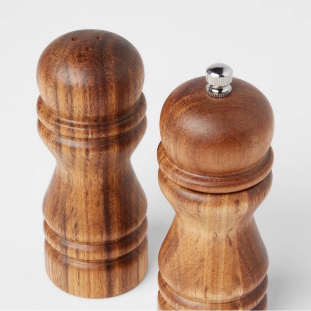 NWT 2 Piece Acacia Wood Turned Salt Shaker & Pepper Grinder Set - Threshold - Picture 9 of 11